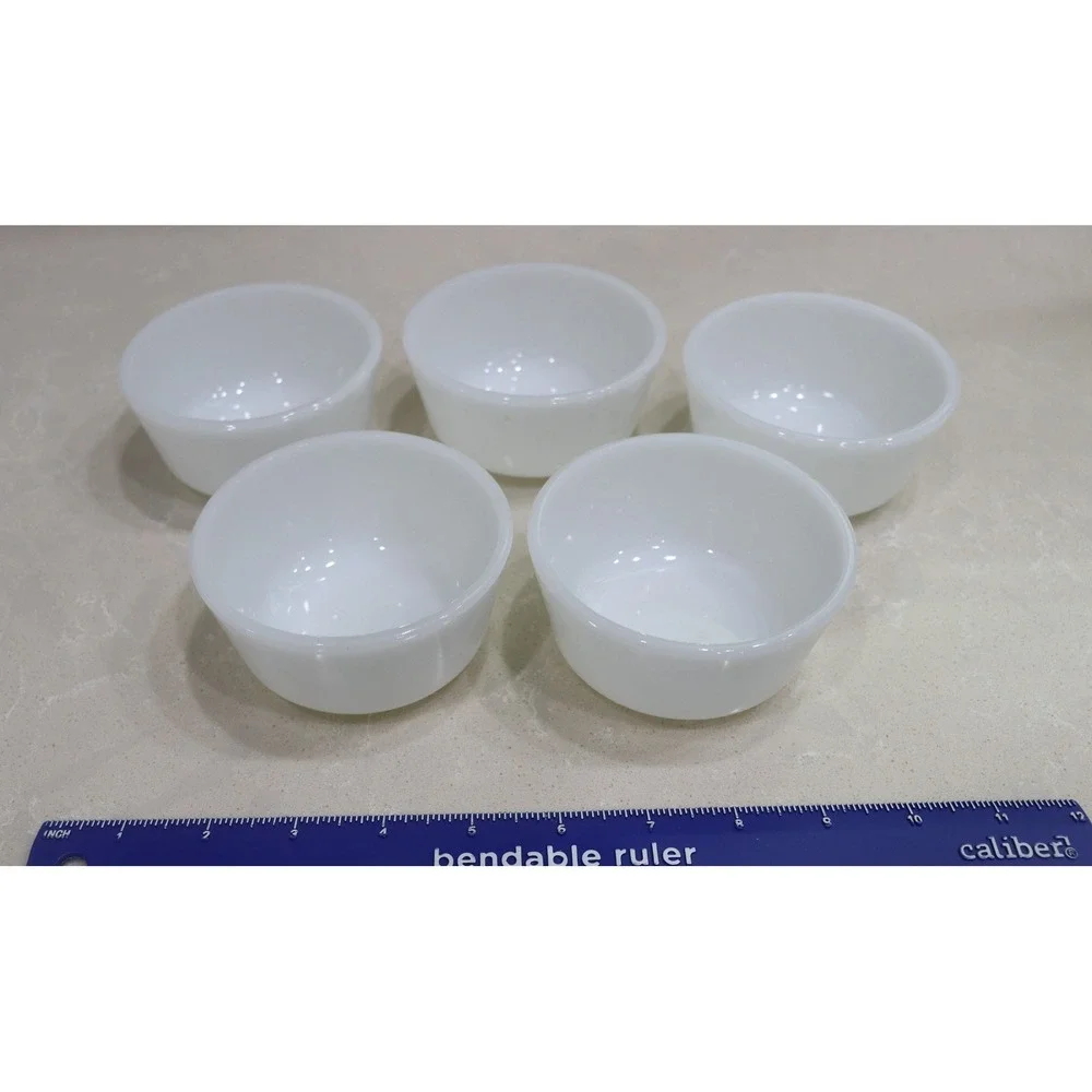 Anchor Hocking Fire King Milk Glass Custard Cups Ramekins White Set of 5 USA 434